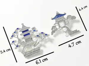 New Chinese style pagoda pearl brooch vintage enamel rhinestone tassel pin accessory