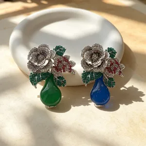 Broche Vase Pivoine Vintage Alliage de Zinc Strass Émail Floral Corsage Qipao Manteau Épingle Accessoire Bijoux de Luxe Femme
