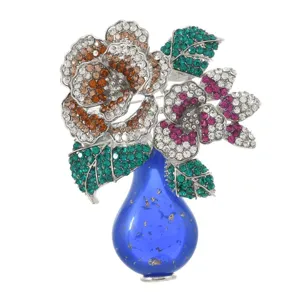 Broche exquise fleur vase en strass, corsage de cristal scintillant pour manteau et robe.
