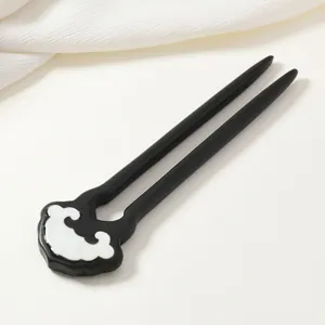 Neo-Chinese Retro Ebon Wood Hair Stick Ruyi Auspicious Cloud Inlaid Acrylic Hair Pin For Cheongsam Hanfu Women Hair Accessories