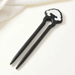 New Chinese sandalwood hairpin with ruyi pattern, retro black wooden hair stick for elegant qipao.