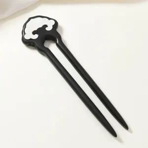 Neo-Chinese ruyi pattern sandalwood hair stick elegant black wooden hair pin for women daily wear