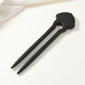 Traditional Chinese black wooden hairpin with ruyi design, elegant vintage hair accessory for daily wear.