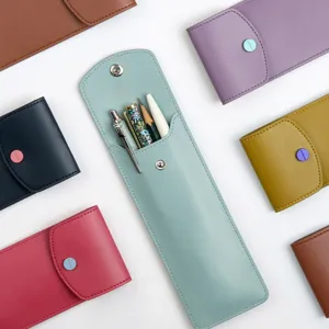 Estuche de lápices de cuero PU colorido, bonita bolsa de papelería de gran capacidad.