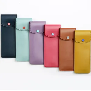 Estuche de Lápices de Cuero PU de Estilo Coreano Bolsa de Papelería Portátil de Color Sólido Gran Capacidad Bolsa Escolar Con Elástico