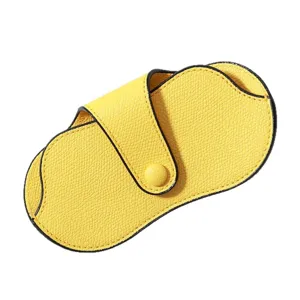 Yellow PU leather glasses case portable sunglasses storage pouch with snap button closure