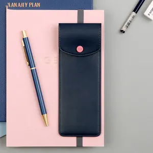 Estuche de cuero PU para lapices con banda elastica bolsa de almacenamiento de oficina