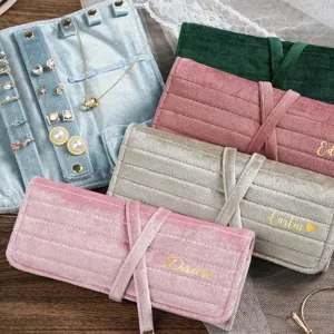 Eleganter Samt Schmuck Rollbeutel Einfarbig Große Kapazität Tragbarer Kosmetik Organizer Reise Schmuckrolle Für Damen