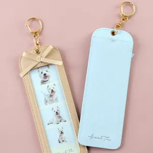 Cute PU leather pet photo keychain long four-grid holder charm for couple gift ideas