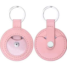 Rosa PU Leder Münztasche Schlüsselanhänger Halter, Detailansicht der Vorderseite und Rückseite.