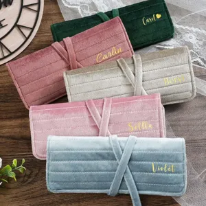 Weiches Samt Schmuckrolle Organizer Reise Display Etui personalisierte Namens Tasche.