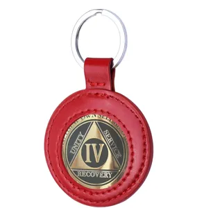 Roter PU-Leder Schlüsselanhänger Etui für 38mm AA Medaillon Challenge Coin Schutztasche.