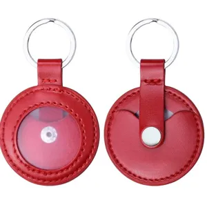 Rotes PU Leder rund Münze Schutzhülle Schlüsselanhänger Halter mit klarem Fenster Druckknopf.