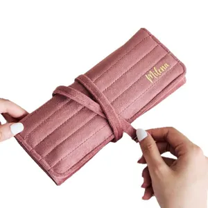 Weiches Samt Reise Schmuckrolle Organizer Etui fur Schmuck Aufbewahrung Tasche Rosa