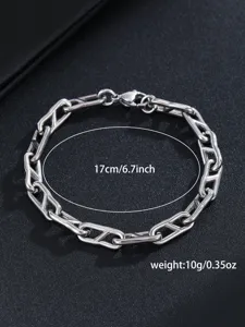Bracciale a catena geometrica in metallo argentato da uomo, gioiello stile punk.