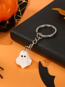 Halloween ghost keychain cute metal ring white ghost pendant accessory for keys and bags