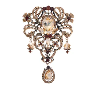 Vintage rhinestone hollow flower brooch, exaggerated crystal pendant coat accessory