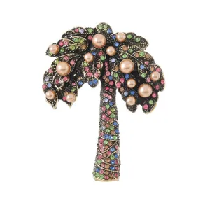 Vintage Champagne Perle Palmier Broche Luxe Strass Corsage Épingle Manteau Accessoire