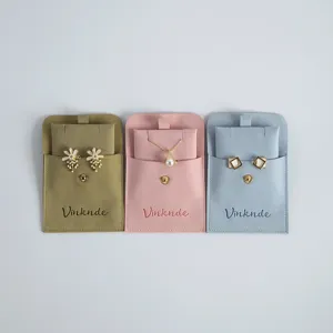 Velvet jewelry pouch set with snap button closure, detailed view of storage bags in three colors.