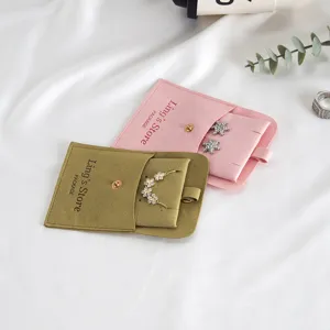 Samt Schmucktasche Detailansicht, weiches Veloursmaterial mit Druckknopf für Ringaufbewahrung.