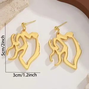 Elegant gold-plated irregular statement earrings featuring a unique artistic silhouette design.