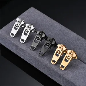 Trendy Stainless Steel Zipper Stud Earrings For Men Women Geometric Minimalist Design Electroplated Jewelry Punk Street Style Earrings