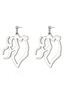 Detailed close-up of silver irregular metal tassel drop earrings showing smooth polished finish.