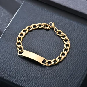 Gold stainless steel Cuban link ID bracelet for men and women fashion couple wrist jewelry