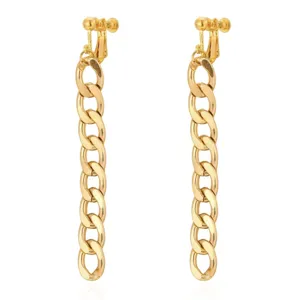 Close-up detail view of the gold-colored chunky chain tassel clip-on earrings design.