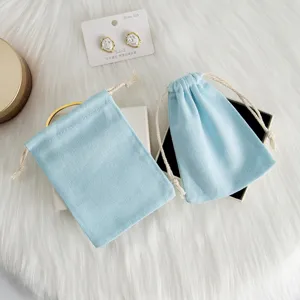 Hellblaue Baumwoll-Leinen Kordelzug Schmuckbeutel kleine Geschenk Aufbewahrungstaschen.