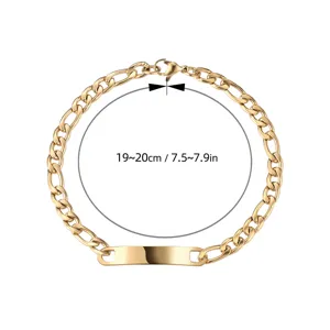 Stainless steel Cuban chain bracelet with ID plate in gold finish, size 19-20cm