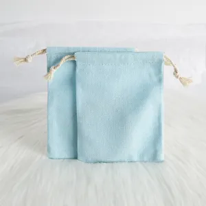 Hellblaue Baumwoll Leinen Kordeltasche kleine Schmuck Aufbewahrungsbeutel Set Neu