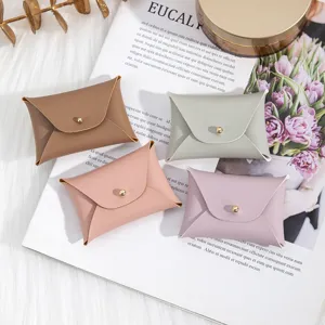 PU-Leder Mini Umschlag Aufbewahrungstasche, Druckknopf Schmuck Geschenktasche farbig.