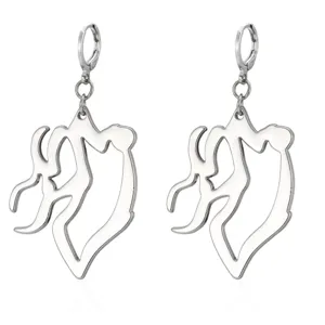 Close-up detail of silver irregular gothic drop earrings, metallic texture and leverback.