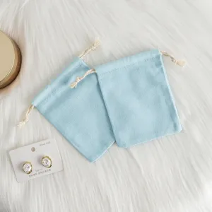 Hellblaue Baumwoll-Leinen Kordelzug Taschen für Schmuck Aufbewahrung und Geschenkverpackung