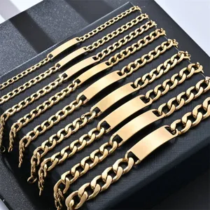 Fashion Stainless Steel Cuban Link ID Bracelet For Men Women Hip Hop Electroplated Metal Tag Curb Chain Wristband Jewelry Gift