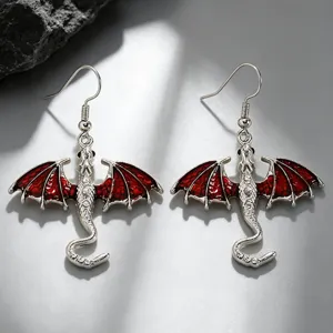 Gothic dragon wing earrings alloy red monster drop earrings fashion gothic style jewelry