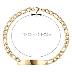 Gold stainless steel Cuban link ID bracelet, fashion couple jewelry accessory 19-20cm long.