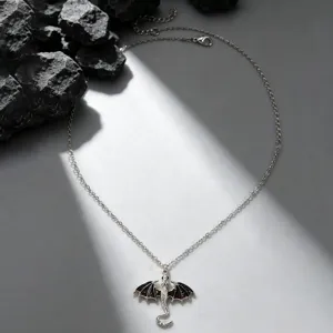 Silver dragon pendant necklace gothic style fashion jewelry accessory for men and women daily wear