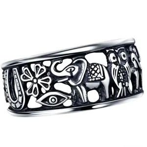 Vintage Sterling Silver Carved Ring Elephant Owl Horseshoe Evil Eye Retro Statement Jewelry