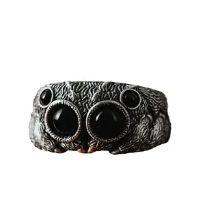 Bague sautante mignonne de araignée style argent rétro, réglable, bijoux esthétiques pour femmes.