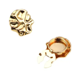 Gold irregular metal shirt buttons snap clips set front and back view fashion accessories
