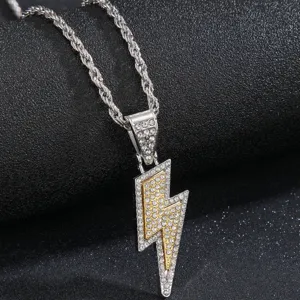 Collana con ciondolo a fulmine in strass, gioiello moda geometrico in cristallo pavé per donne.