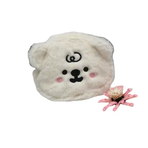 Cartoon plush bear coin purse, cute embroidered storage pouch for earphones and lipstick.