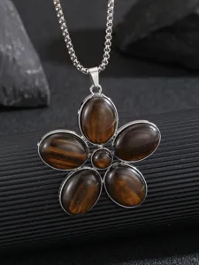 Squisita collana con ciondolo a fiore in occhio di tigre, accessorio moda stile Maillard.