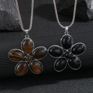 Collana con Ciondolo a Fiore in Lega Occhio di Tigre Minimalista Moda Pendolare Catena di Perle Collana da Donna per Unisex Casual