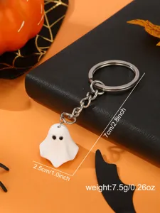 Halloween ghost keychain with cute white ghost pendant and metal ring, spooky gift.