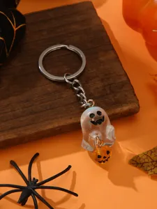Halloween ghost keychain luminous bag charm cute pumpkin pendant metal keyring gift box