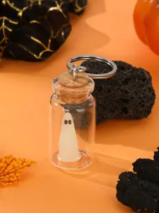 Halloween glow in the dark ghost glass bottle keychain detail view product display