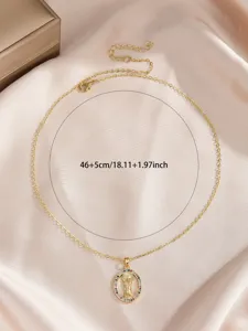 Gold Virgin Mary pendant necklace copper micro-inlaid zircon 46+5cm detail shot view